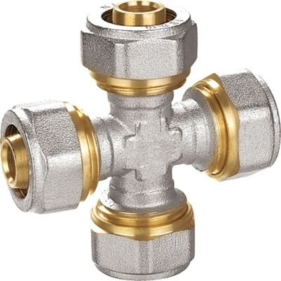 Sandstrahl Nickelplattierte Messing Pex-al-pex-Fitting PF5010 gleicher Durchmesser Vierwege für Verarbeitungstechnik